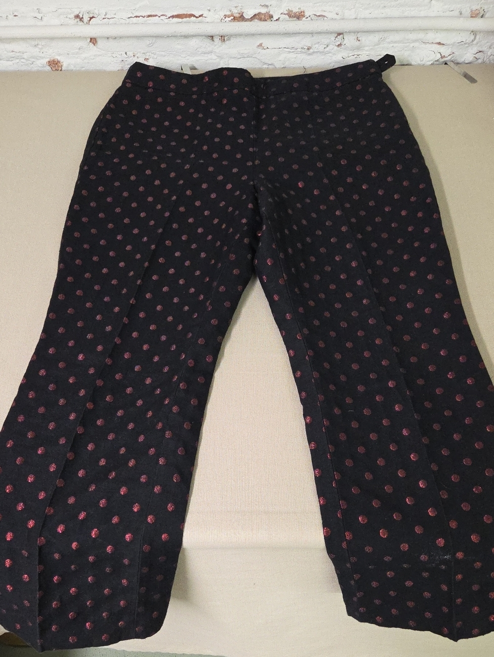 Talbots Black Pants with Shimmering Red Polka Dot Detail Size10